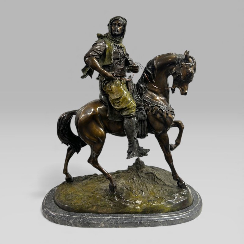 Antique French Bronze Sculpture Arab Horseman After Barye & Guillemin, 75 cm